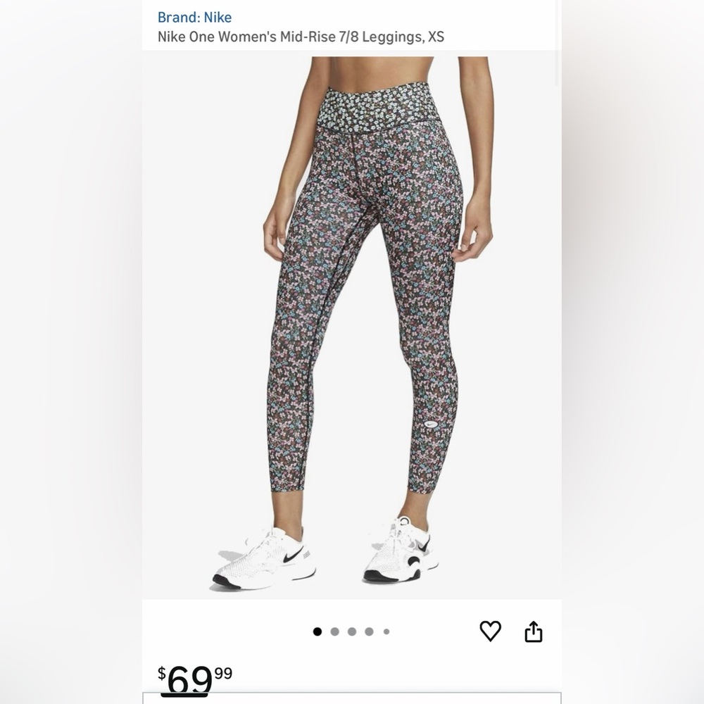 Nike Floral Print Mid-Rise 7/8 Leggings - Black with Pink & Blue Flowers